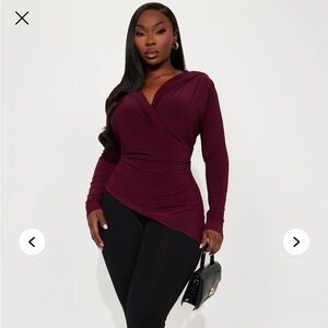 Fashion Nova Burgundy asymmetrical top
